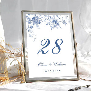 Elegant Victorian Blue French Floral Wedding Table Number