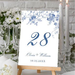 Elegant Victorian Blue French Floral Wedding Table Number