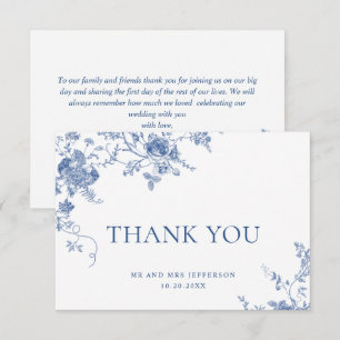 Elegant Victorian Blue French Floral Wedding Thank You Card