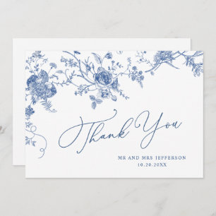 Elegant Victorian Blue French Floral Wedding Thank You Card