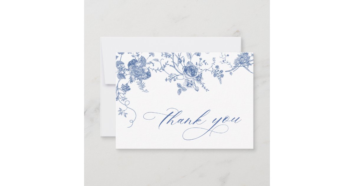 Elegant Victorian Blue French Floral Wedding Thank You Card | Zazzle