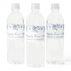 Elegant Victorian Blue French Floral Wedding Water Bottle Label
