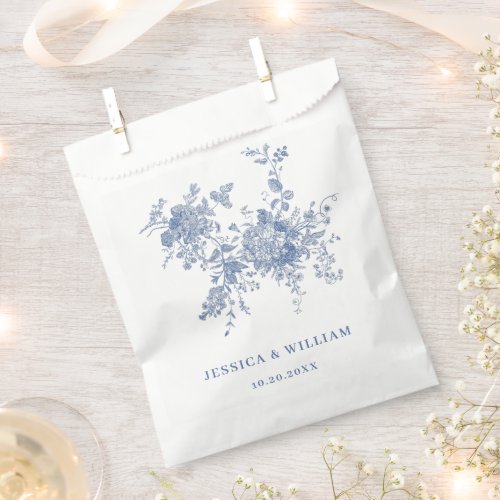 Elegant Victorian Blue French Toile Garden Wedding Favor Bag