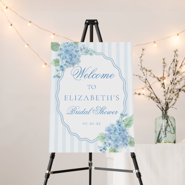 Elegant Victorian Blue Hydrangea Scalloped Welcome Foam Board (In Situ (Stand))