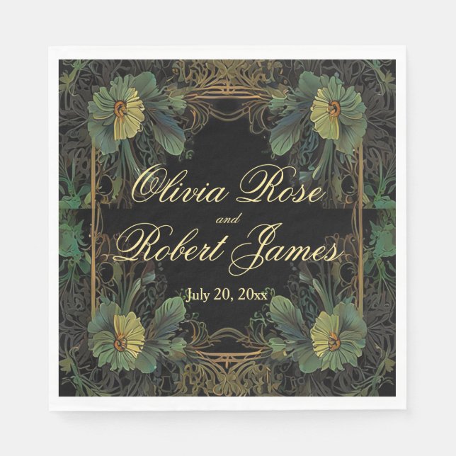 Elegant victorian botanical moody wedding napkins (Front)