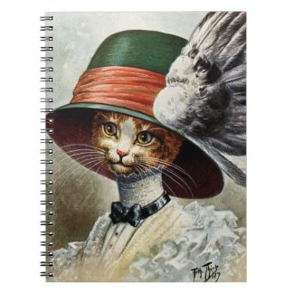 Elegant Victorian cat in winged hat notebook