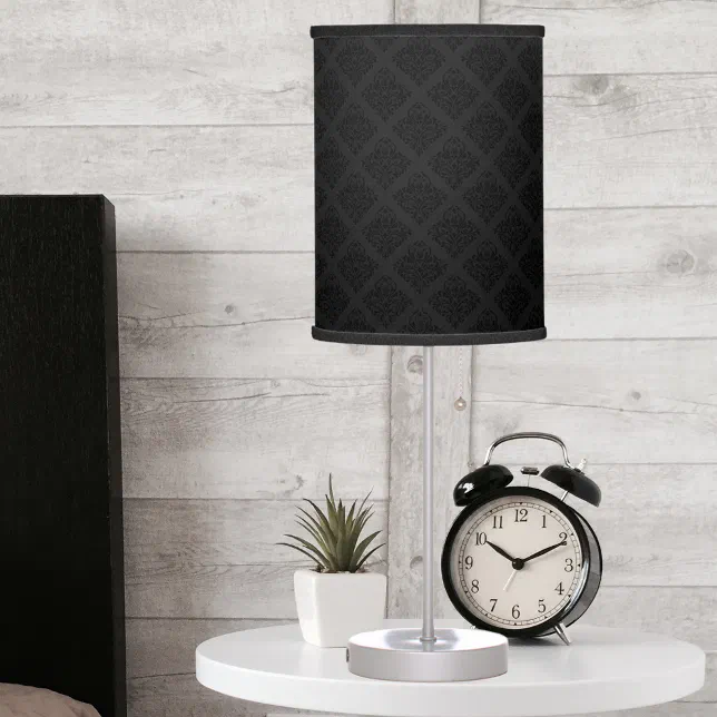 Elegant Victorian Damask Black Table Lamp
