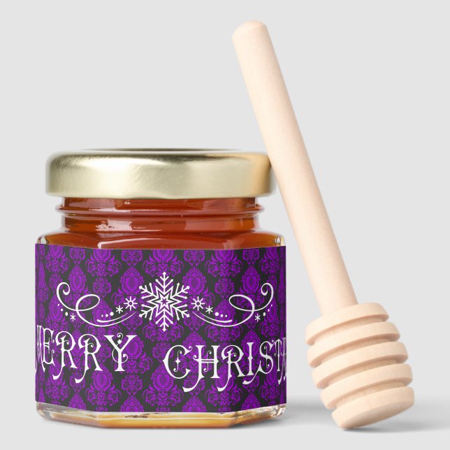 Elegant, Victorian Damask Christmas  Honey Jar Favors (Front)