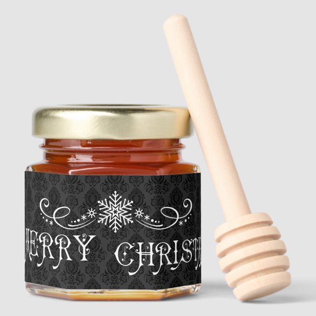 Elegant, Victorian Damask Christmas  Honey Jar Favors (Front)