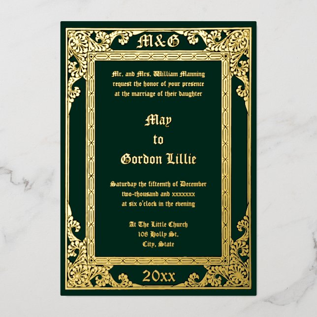Elegant Victorian Era 1877  Foil Invitation (Front)