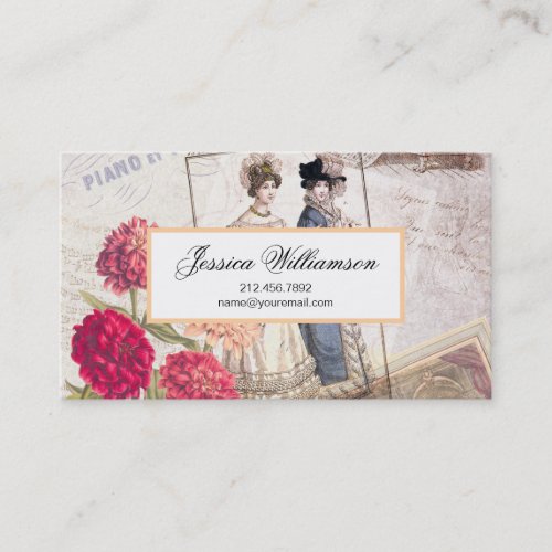 Elegant Victorian Fashion Ephemera Collage Business Card