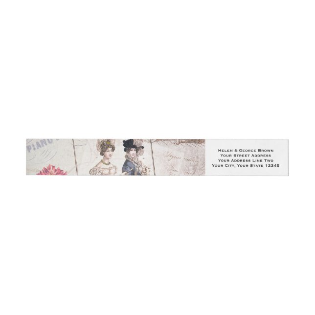 Elegant Victorian Fashion Ephemera Collage Wrap Around Address Label (Individual)