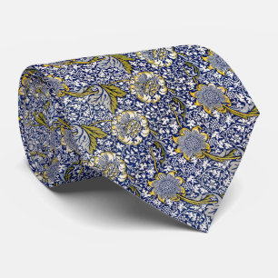 Elegant Victorian Floral Blue Green White Neck Tie