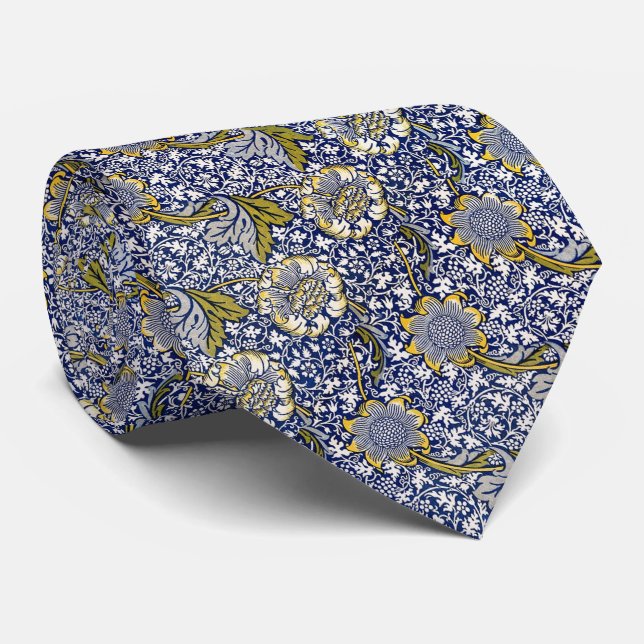 Elegant Victorian Floral Blue Green White  Neck Tie (Rolled)