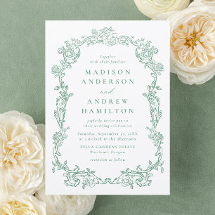 Elegant Victorian Floral Frame Wedding Letterpress Invitation