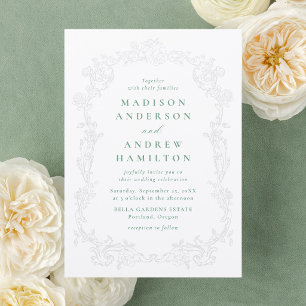 Elegant Victorian Floral Frame Wedding Letterpress Invitation