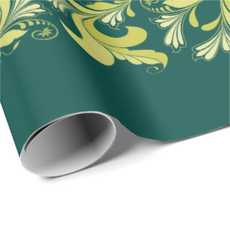 Elegant victorian floral pattern green yellow wrapping paper