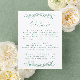 Elegant Victorian Floral Wedding Details Letterpress Enclosure Card