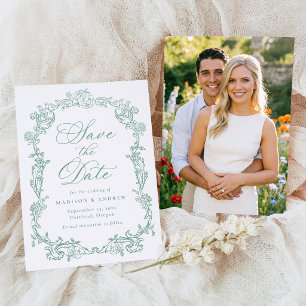 Elegant Victorian Floral Wedding Save the Date Letterpress Photo Cards
