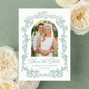 Elegant Victorian Floral Wedding Save the Date Letterpress Photo Cards