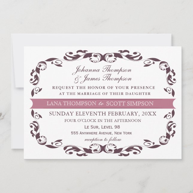 Elegant Victorian Flourish Filigree White Wedding Invitation (Front)