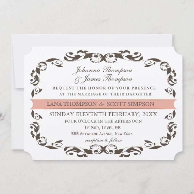Elegant Victorian Flourish Filligree White Wedding Invitation (Front)