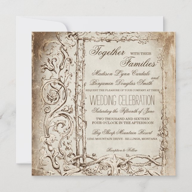 Elegant Victorian Frame Rustic Wedding Invitations (Front)