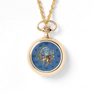 Elegant Victorian Frog Gold Necklace Watch