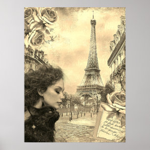 Elegant Victorian Girl & Black Cat In Paris Poster