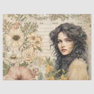 Elegant Victorian Girl Cottagecore Floral Garden  Tissue Paper
