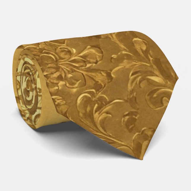 Elegant Victorian Gold Floral Stylish Formal Neck Tie (Rolled)