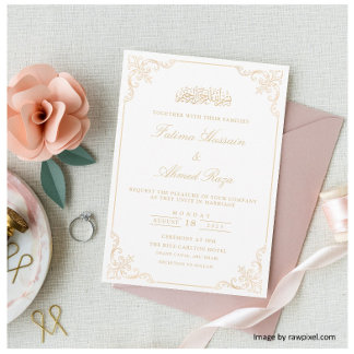 Elegant Victorian Gold Lace Frame Muslim Wedding Invitation