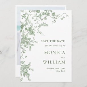 Elegant Victorian Green French Floral Wedding Save The Date