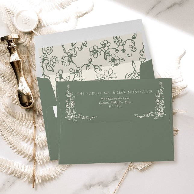 Elegant Victorian Green Wedding Return Address Envelope (Creator Uploaded)