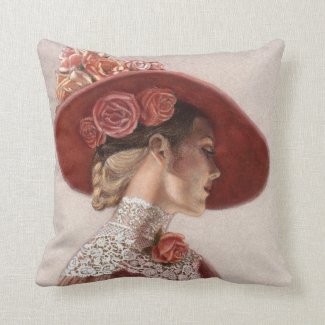 Elegant Victorian Lady Art Floral Roses Hat Pillow