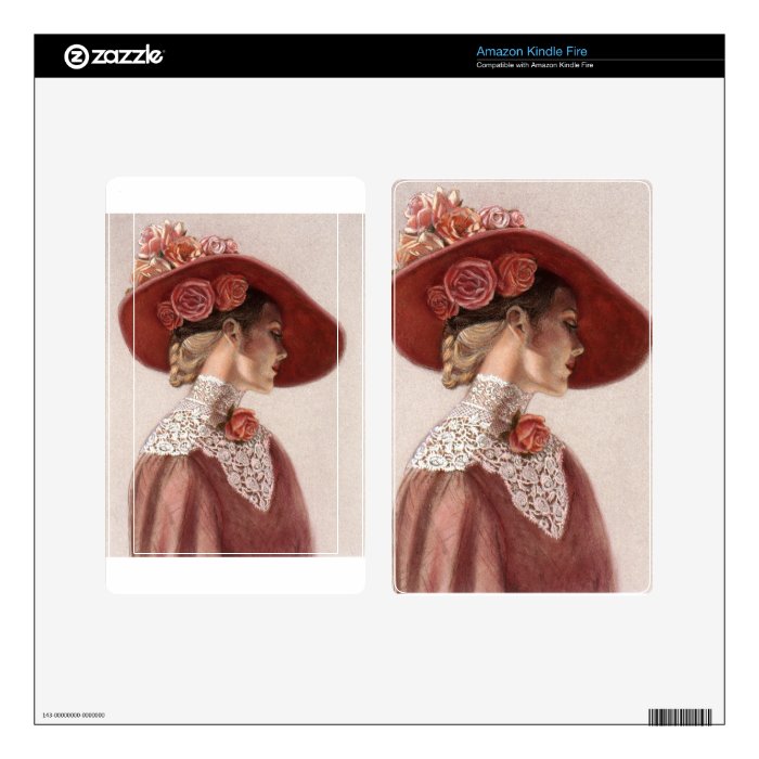 Elegant Victorian Lady Fine Art Vintage Rose Hat Kindle Fire Decals