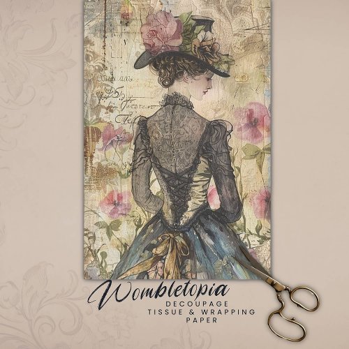 Elegant Victorian Lady  Floral Decoupage Ephemera Tissue Paper