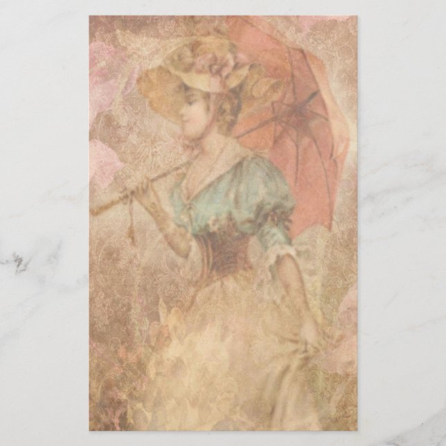 Elegant Victorian Lady Umbrella Stationery (Front)