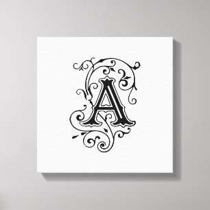 Elegant Victorian Letter A Monogram Canvas Print