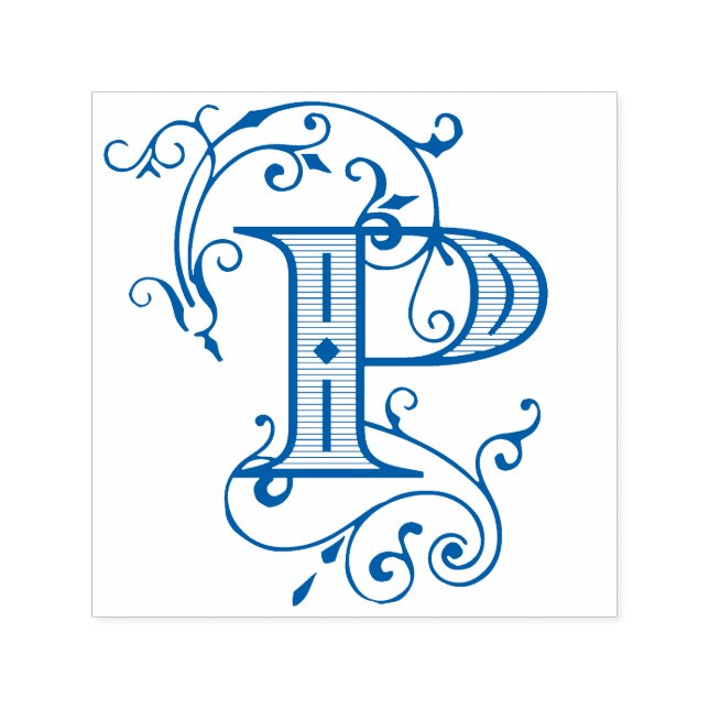 Elegant Victorian Letter P Monogram Initial Self-inking Stamp (Design)