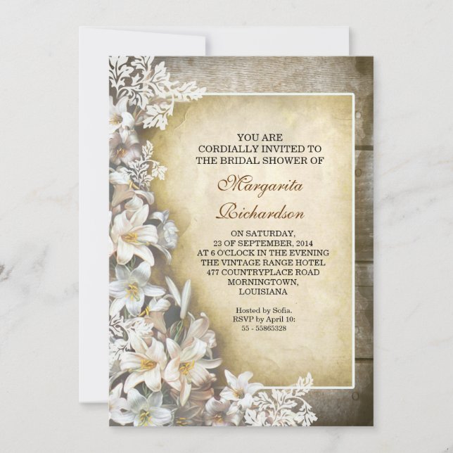 elegant victorian lilies bridal shower invitations (Front)