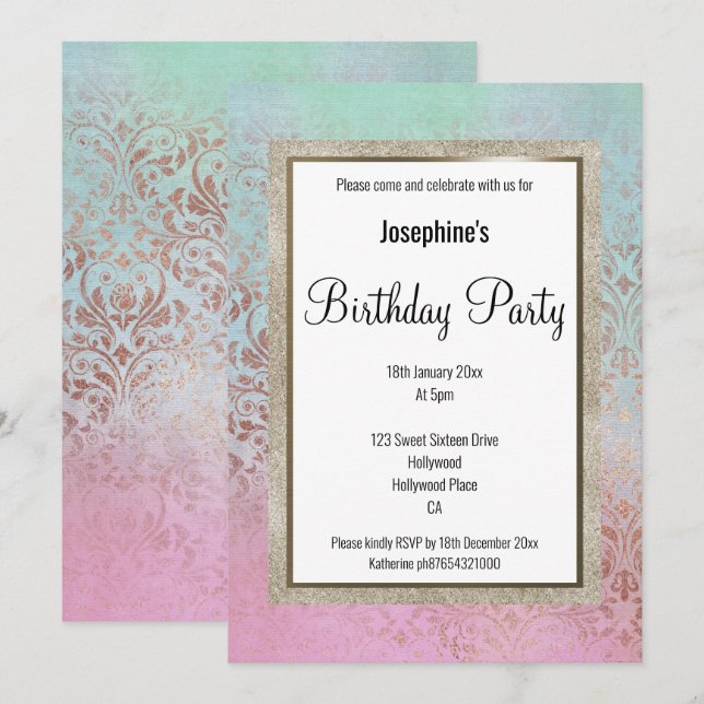 ELEGANT VICTORIAN MARBLE BIRTHDAY INVITATION (Front/Back)