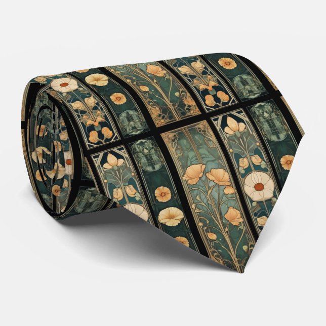 Elegant victorian moody art nouveau botanical neck tie (Rolled)