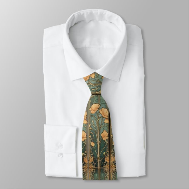 Elegant victorian moody art nouveau botanical neck tie (Tied)