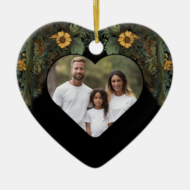 Elegant victorian moody dark green gold botanical  ceramic ornament (Front)