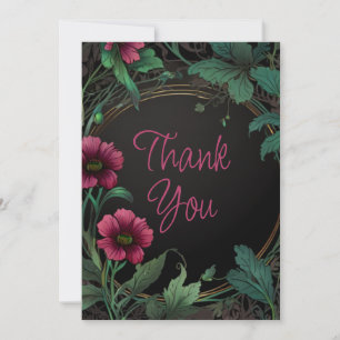 Elegant victorian moody dark green pink floral thank you card