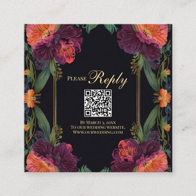 Elegant Victorian moody dark pink magenta floral  Enclosure Card (Front)