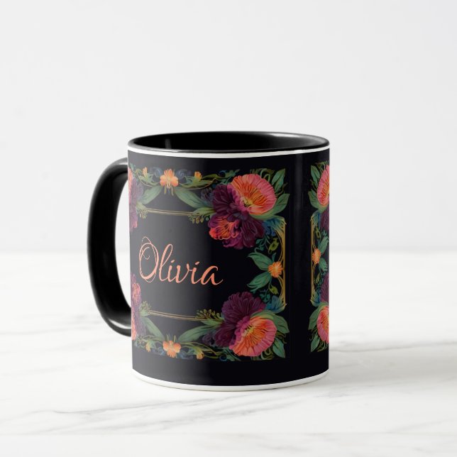 Elegant Victorian moody dark pink magenta floral  Mug (Front Left)