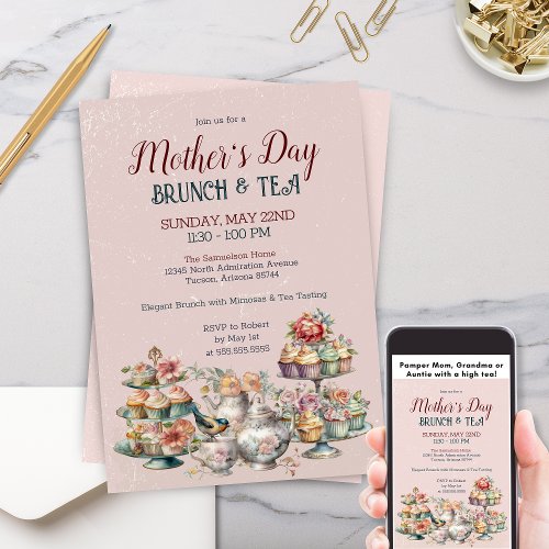 Elegant Victorian Mothers Day Brunch Tea Party Invitation