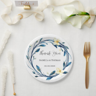 Elegant Victorian Navy Blue Lily Floral Botanical  Paper Plates